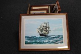 A mahogany framed Montague Dawson print - racing home with Cutty Sark and a box of three framed