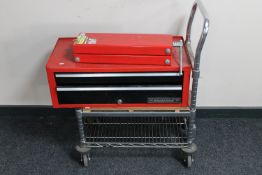 A metal two tier trolley together with International tools two drawer chest containing spanners