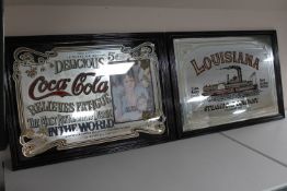 Two framed advertising mirrors - Coca Cola & Louisiana Steam Boat Company