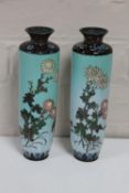 A pair of Japanese blue cloisonne vases, height 28.