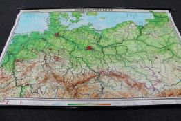 A mid 20th century pull down school map - Germany and surrounding countries