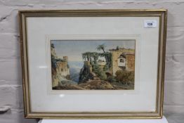 Manner of Antonio Sminck Pitloo : Etruscan landscape, watercolour, 26 cm x 16 cm, framed.