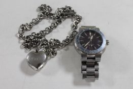A box of gent's Loris wristwatch and a Dolce & Gabanna heart shaped watch pendant on chain