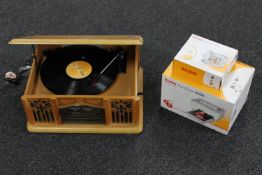 A retro style music system with turn table,