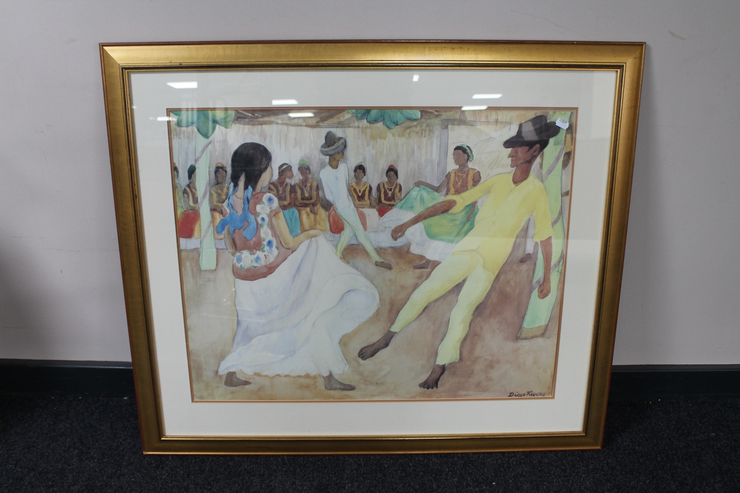 A gilt framed Diego Riveria print - figures dancing