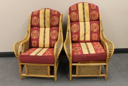 A pair of bamboo and wicker conservatory armchairs