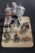 A tray of five Staffordshire flatbacked figures,