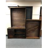 Two sets of stained pine bookshelves and further set of bookshelves