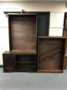 Two sets of stained pine bookshelves and further set of bookshelves