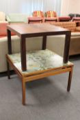 A mid twentieth century square tiled table and one other