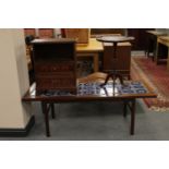 A mid twentieth century tiled coffee table and a mahogany wine table and stand