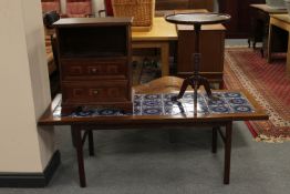 A mid twentieth century tiled coffee table and a mahogany wine table and stand