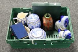 Two Ringtons Millennium Series blue and white lidded tea caddies,