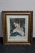 An antique gilt framed print of a lady