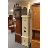 An antique painted longcase clock with brass and silvered dial - Joseph Bierigerai with one weight