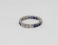 A fine antique platinum sapphire and diamond set full eternity ring,