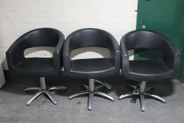 Three hair dresser's hydraulic tubs chairs