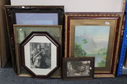 Seven antique and later black and white and colour lithographic prints