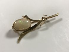 A 10ct gold opal brooch modelled as a flower bud, 3.9g.