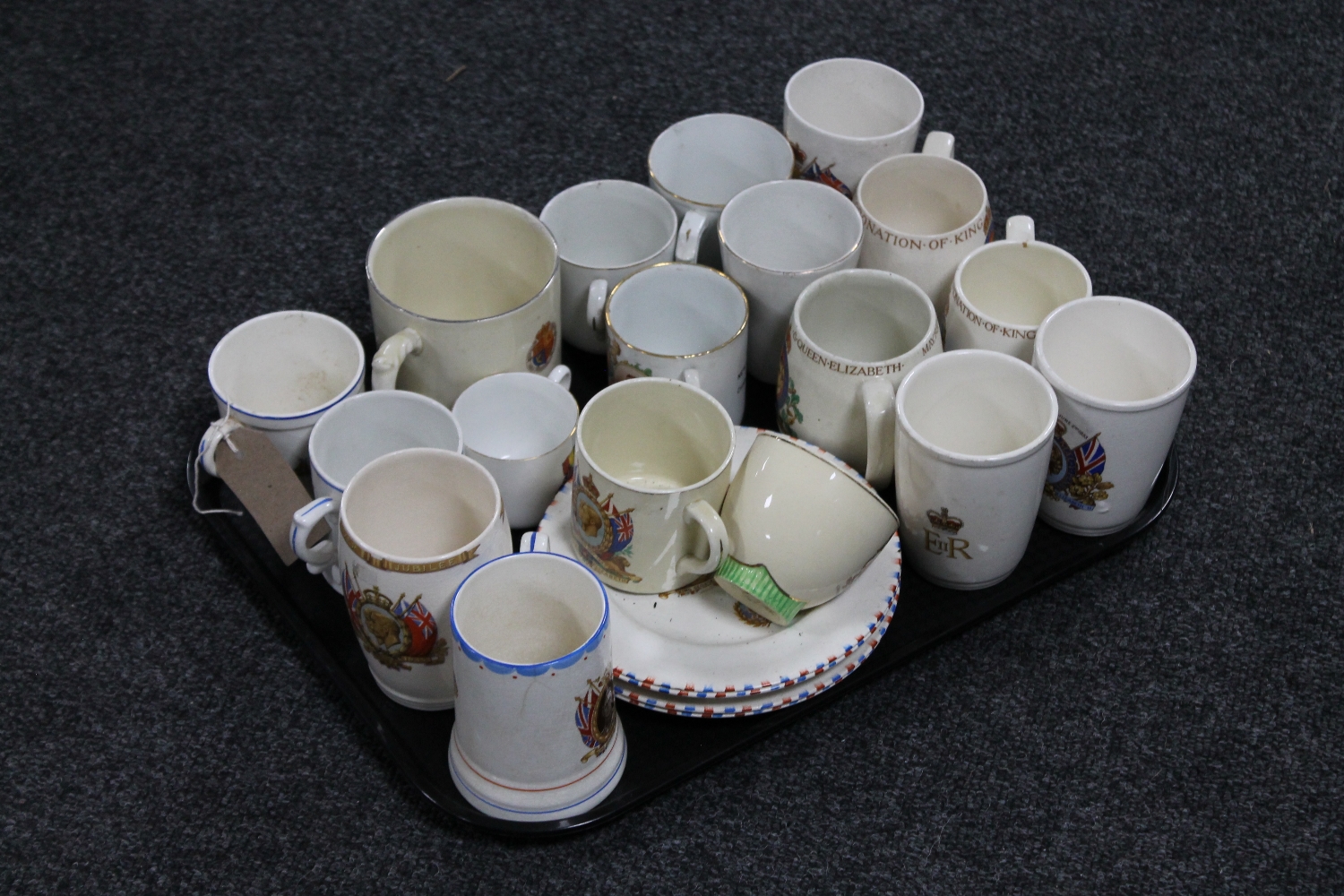 A tray of a quantity of commemorative tea china
