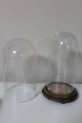 An antique glass dome on wooden stand (diameter 10 cm),