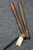 Two 20th century police truncheons