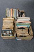 Three boxes of LP records, LP box sets, 45's singles and 78's - easy listening, 70's,