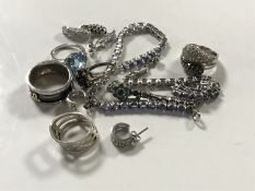 A collection of Sterling silver and white metal jewellery to include dress rings,