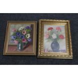 Two gilt framed oils on canvas - still life's CONDITION REPORT: 29cm by 39cm,