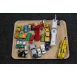 A tray of play-worn die cast vehicles, Corgi, Dinky etc,