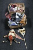 Two boxes of Venetian masquerade masks and wall masks