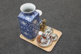 A tray containing a pair of 20th century Japanese coffee cans and saucers together with a