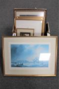 A box of eight assorted framed pictures - Sally Winter signed print,