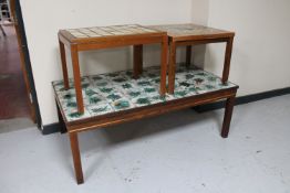 Three Danish tiled topped coffee tables