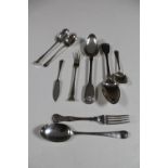 A pair of Victorian silver table spoons and other miscellaneous silver flatware