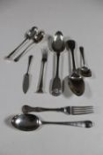 A pair of Victorian silver table spoons and other miscellaneous silver flatware