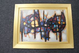 A gilt framed oil on canvas - abstract signed Horup