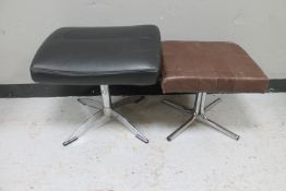 Two leather footstools on metal legs