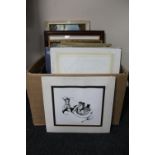 A box containing a quantity of framed and unframed watercolour drawings signed D.H.