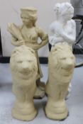 Four garden statues - pair of lions,