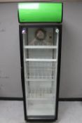 A glass door upright bottle chiller