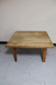 A heavy oak coffee table