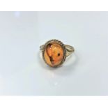 A 9ct gold amber ring, 2.9g, size N.