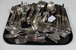 A composite service of mainly Old English, Fiddle and King's Pattern silver plated flatware,