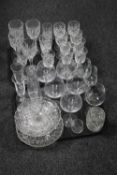 Two trays of assorted glass ware - drinking glasses, comport,