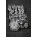Two trays of assorted glass ware - drinking glasses, comport,