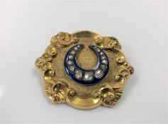 A superb quality large Victorian 15ct gold memorium brooch set rose-cut diamonds in blue enamel
