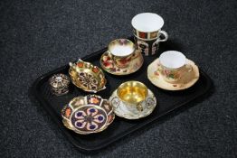 A tray of antique and later cabinet china including Royal Worcester blush ivory cup and saucer,