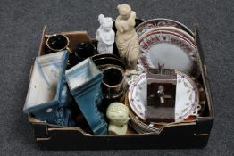 A box containing Grecian gilded china, assorted wall plates,