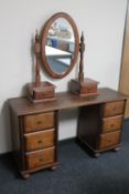 A pine knee hole dressing table